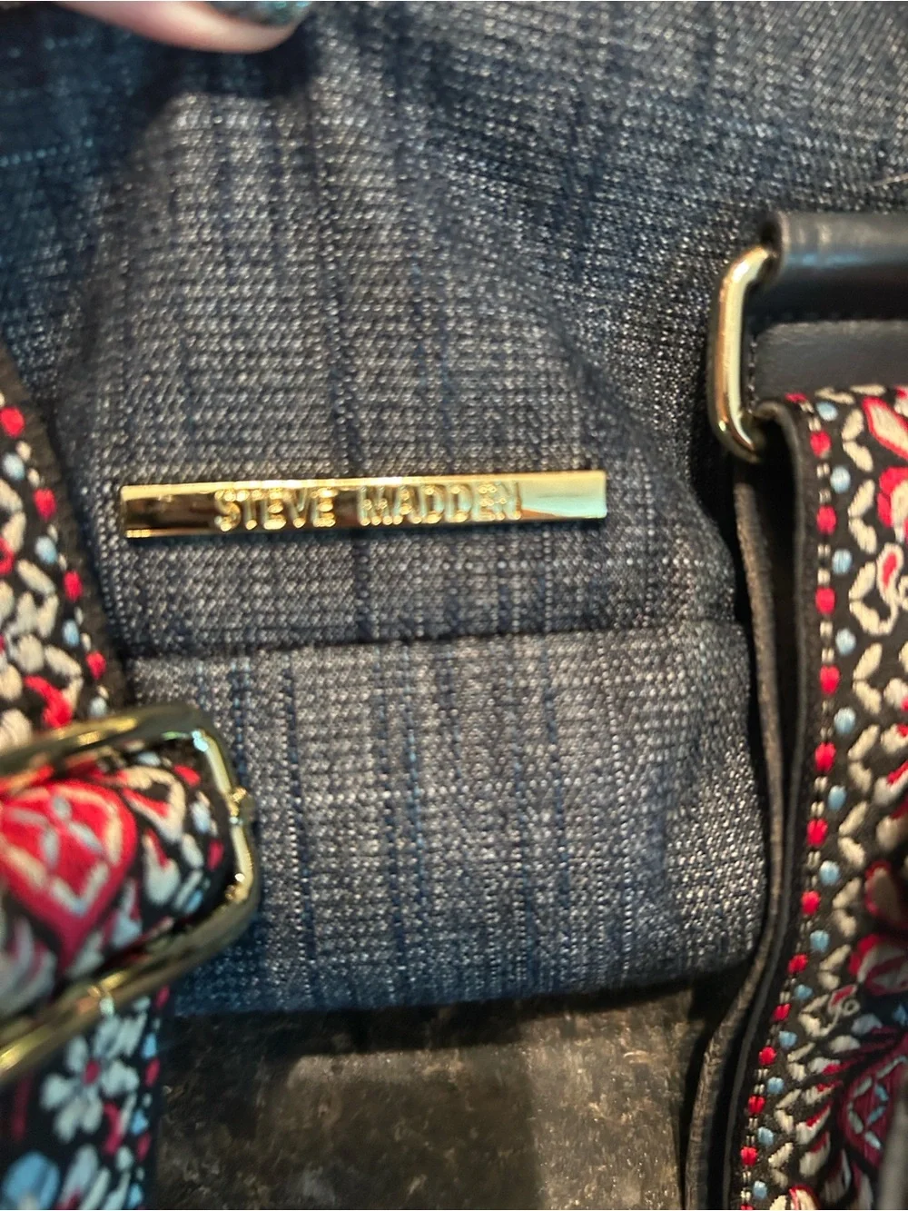 Steve Madden Denim-Backpack with Embroidered Strap